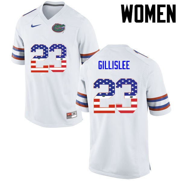 Florida Gators Women #23 Mike Gillislee College Football USA Flag Fashion White